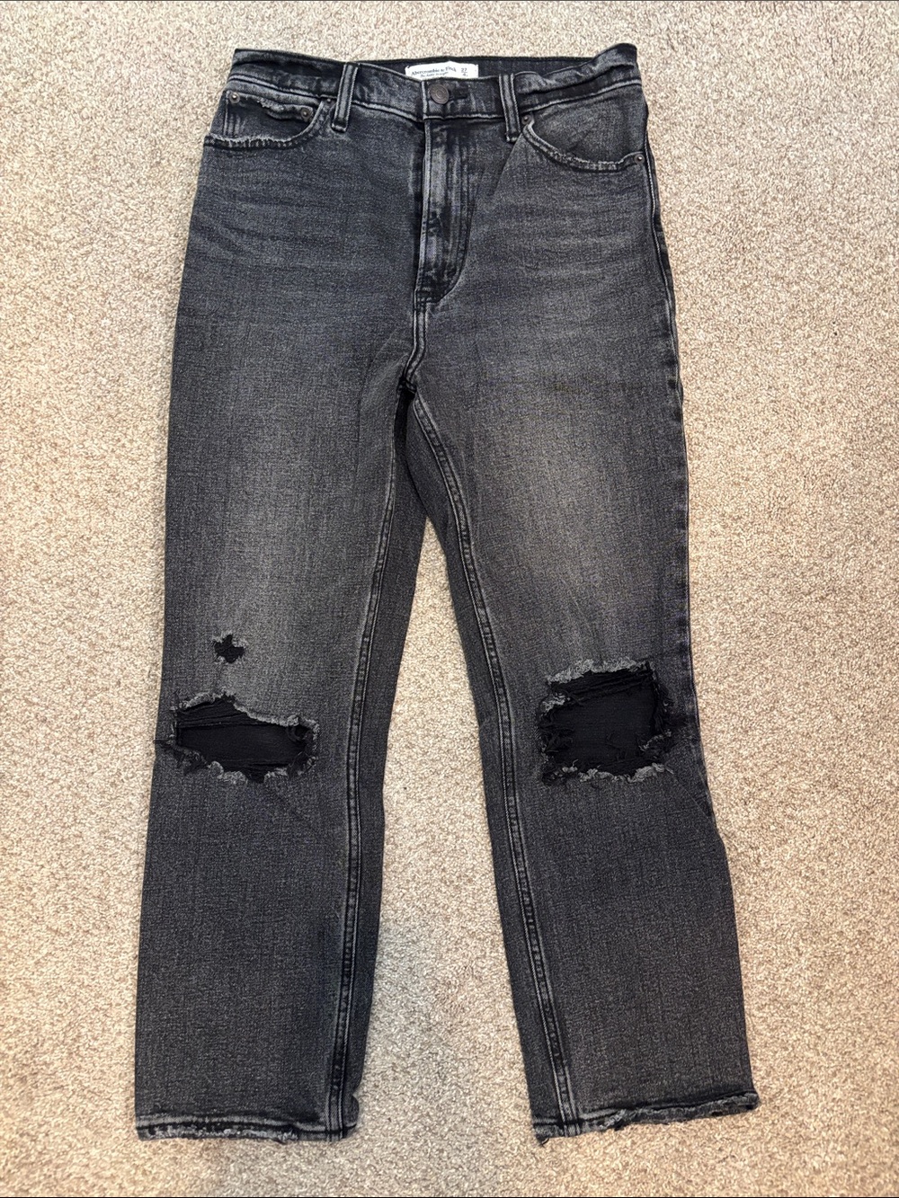Abercrombie & Fitch Washed Black Distressed Ankle Jeans